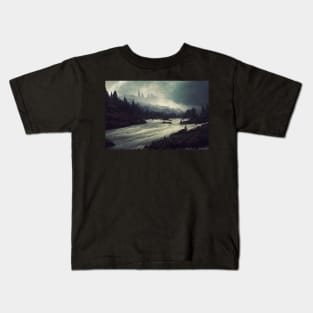 Castle in the Mists Over a Dark Landscape Kids T-Shirt